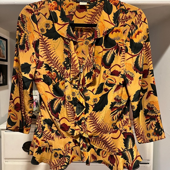 Anthropologie Tops - EUC Anthropologie Silk Floral Ruffle Peplum Blouse